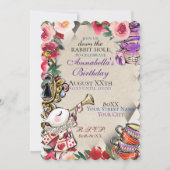 Whimsical Alice im Wunderland Tee Party Thema Einladung (Vorderseite)