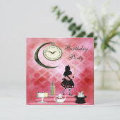 Whimsical Alice & Pink Flamingo Geburtstagsparty Einladung (Stehend Vorderseite)