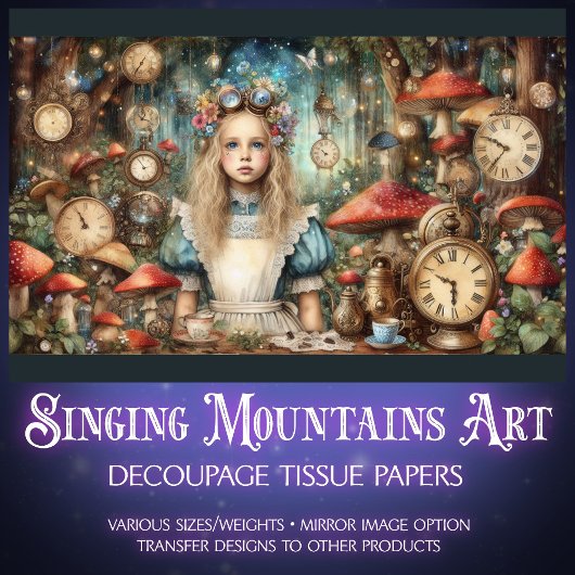 Whimsical Alice Steampunk Mushrooms Seidenpapier