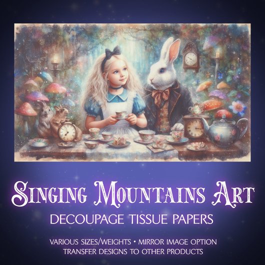 Whimsical Alice Tea Party DIY Craft Decoupage Seidenpapier