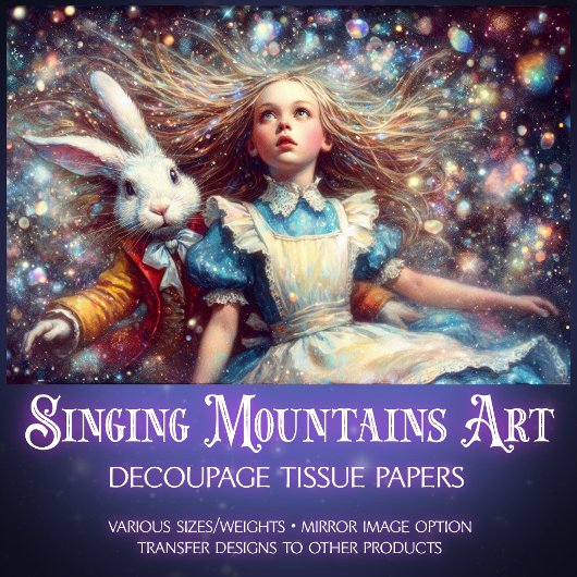 Whimsical Alice White Rabbit Wonderland Decoupage Seidenpapier