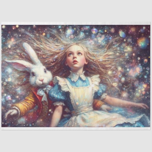 Whimsical Alice White Rabbit Wonderland Decoupage Seidenpapier (Vorderseite)