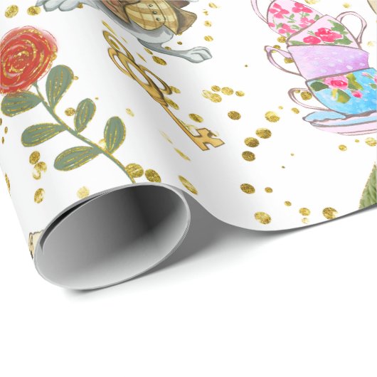 Whimsical Alice's Adventures in Wonderland Glitz Geschenkpapier (Rolleneckpunkt)