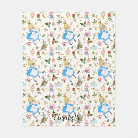 Whimsical Alice's Adventures in Wonderland Glitzer Fleecedecke (Vorderseite)