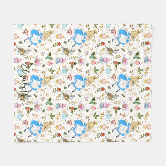 Whimsical Alice's Adventures in Wonderland Glitzer Fleecedecke (Vorderseite (Horizontal))