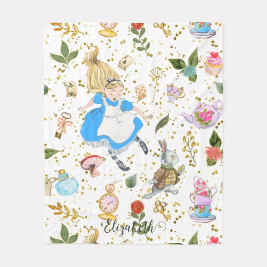 Whimsical Alice's Adventures in Wonderland Glitzer Fleecedecke (Vorderseite)
