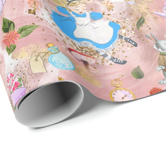 Whimsical Alice's Adventures in Wonderland Party Geschenkpapier (Rolleneckpunkt)