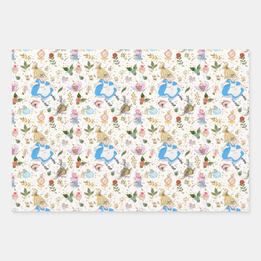 Whimsical Alice's Adventures in Wonderland Party Geschenkpapier Set (Vorderseite)