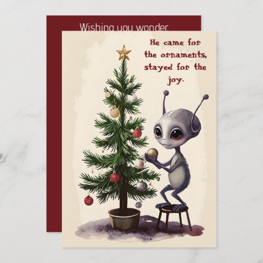 Whimsical Alien Christmas Tree Scene  Feiertagskarte (Vorne/Hinten)
