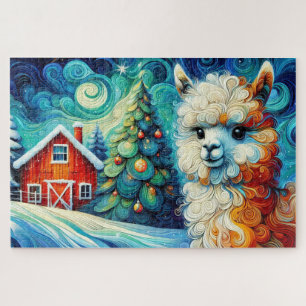Whimsical Alpaca Weihnachtsbaum und Weihnachtsstal Puzzle