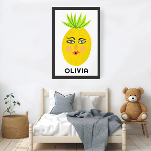 Whimsical Ananas CUSTOM BABY NAME Art Poster