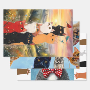 Whimsical and Colorful Cat Assortiment Geschenkpapier Set