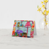 Whimsical and Funny Cat Painting Grußkarten Karte (Gelbe Blume)