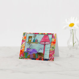 Whimsical and Funny Cat Painting Grußkarten Karte