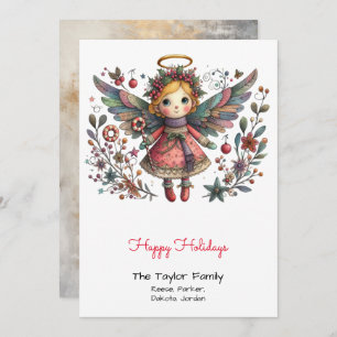 Whimsical Angel Illustration Happy Feiertagskarte
