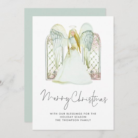 Whimsical Angel Merry Christmas Script Feiertagskarte (Vorne/Hinten)