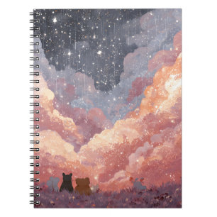 Whimsical Animal Friends under Starry Sunset Sky A Notizblock