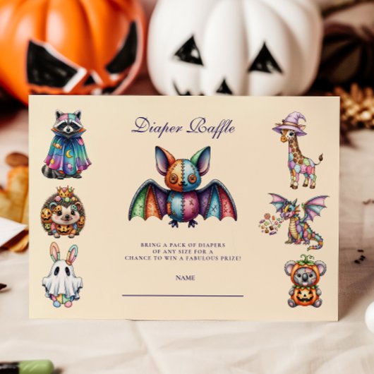 Whimsical Animal Halloween Diapper Raffle Begleitkarte