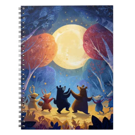 Whimsical Animal Moon Dance Notebook Notizblock (Vorderseite)