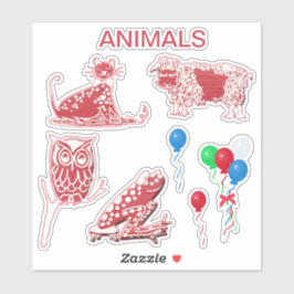 Whimsical Animal Scrapbooking Rot- und Weißkleber Aufkleber