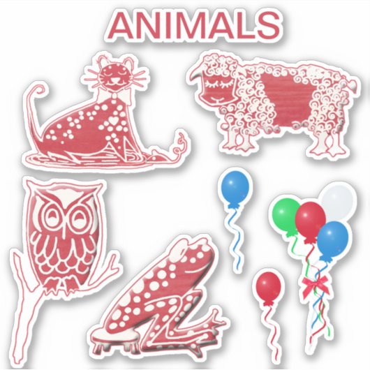 Whimsical Animal Scrapbooking Rot- und Weißkleber Aufkleber (Vorderseite)