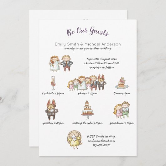 Whimsical Animal Timeline Wedding Einladungen (Vorne/Hinten)