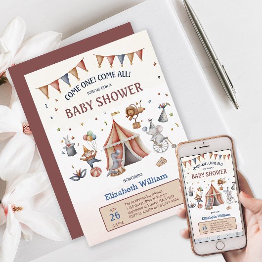 Whimsical Animals Circus Party Babydusche Einladung