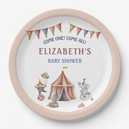 Whimsical Animals Circus Party Babydusche Pappteller (Vorderseite)