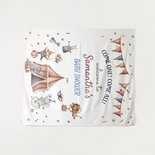 Whimsical AnimalsCircus Party Babydusche Hintergru Wandteppich (Vorderseite (Horizontal))