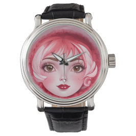 Whimsical Anime Girl Face Watch Armbanduhr