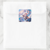 Whimsical Anime Girl in Motion Quadratischer Aufkleber (Tasche)