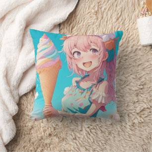 Whimsical Anime Girl with Ice Creme Cone Kissen