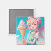 Whimsical Anime Girl with Ice Creme Cone Magnet (Vorderseite/Rückseite)