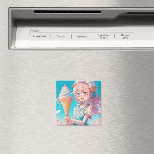 Whimsical Anime Girl with Ice Creme Cone Magnet (In Situ (Geschirrspüler))