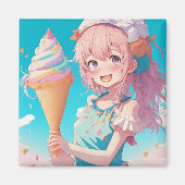 Whimsical Anime Girl with Ice Creme Cone Magnet (Vorne)