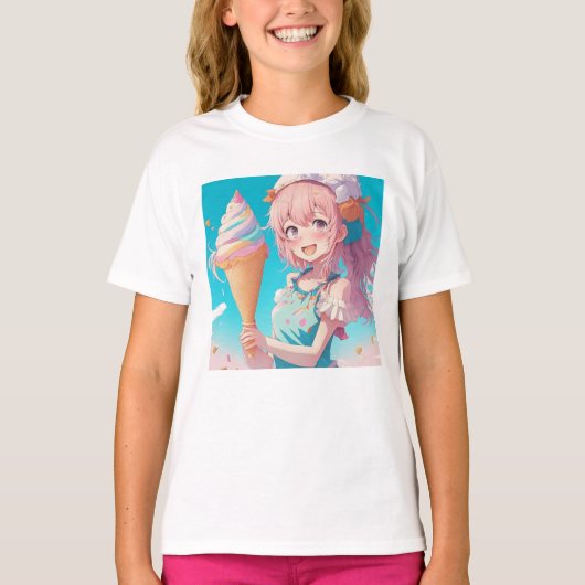 Whimsical Anime Girl with Ice Creme Cone T-Shirt (Vorderseite)
