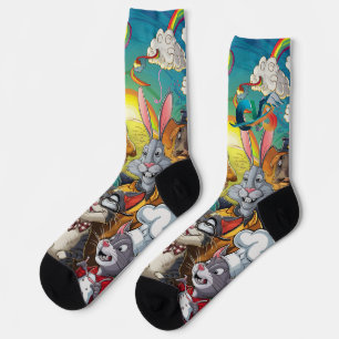 "Whimsical Ansammlung: A Cartoon Menagerie" Socken