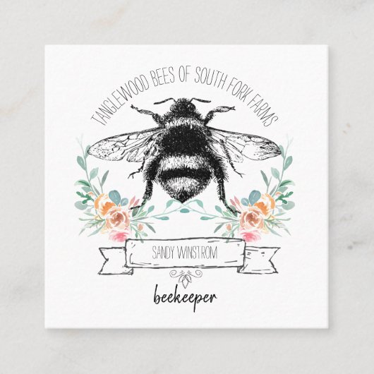 Whimsical Apiary Elegant Honey Beekeeper-Logo Quadratische Visitenkarte (Vorderseite)