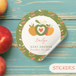 Whimsical Apple Theme Fall Baby Dusche Grün Runder Aufkleber