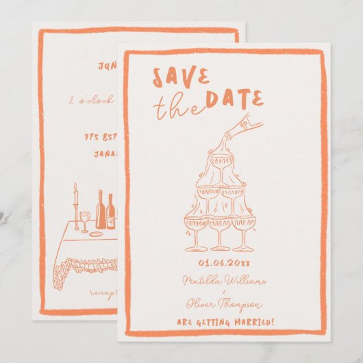 Whimsical Apricot Save the Date Einladung (Vorne/Hinten)
