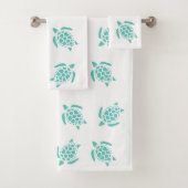 Whimsical Aqua Blue Sea Turtles Nautical Pattern Badhandtuch Set (Insitu)