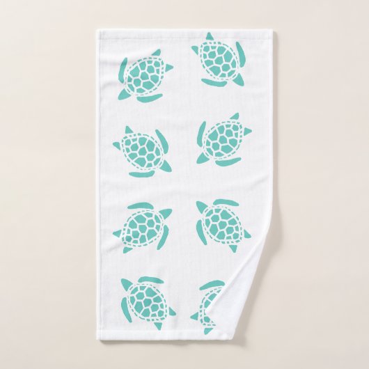 Whimsical Aqua Blue Sea Turtles Nautical Pattern Badhandtuch Set (Handtuch)