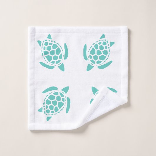 Whimsical Aqua Blue Sea Turtles Nautical Pattern Badhandtuch Set (Waschlappen)