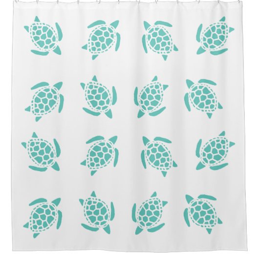 Whimsical Aqua Blue Sea Turtles Nautical Pattern Duschvorhang (Vorderseite)