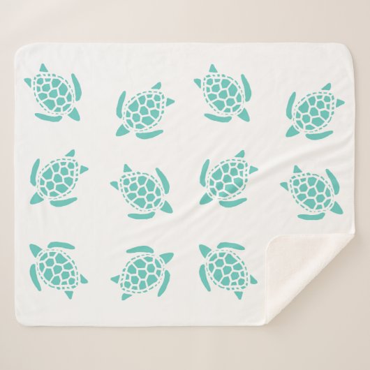 Whimsical Aqua Blue Sea Turtles Nautical Pattern Sherpadecke (Vorderseite (Horizontal))
