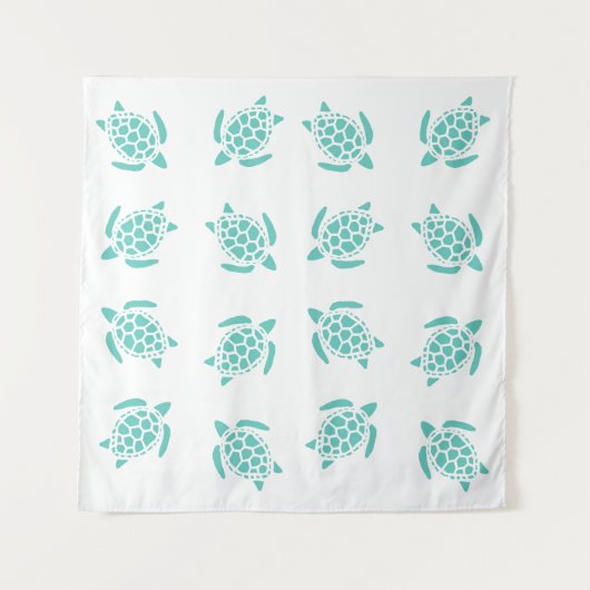 Whimsical Aqua Blue Sea Turtles Nautical Pattern Wandteppich (Vorderseite (Horizontal))