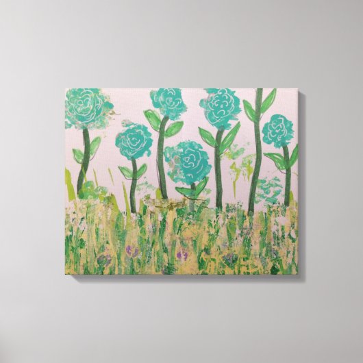 Whimsical Aqua Blume Leinwanddruck (Vorderseite)