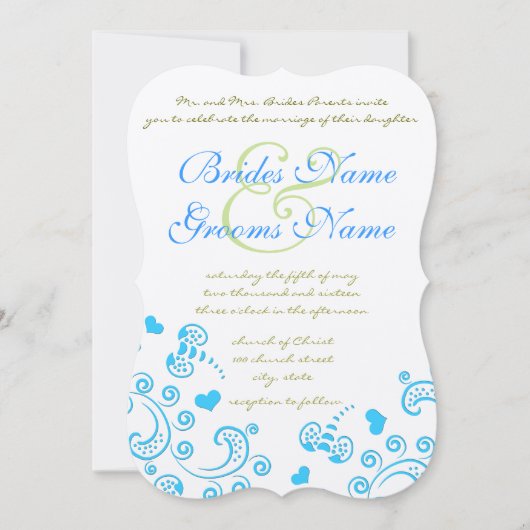 Whimsical Aqua Bumble Bee Swirl Wedding Einladung (Vorderseite)