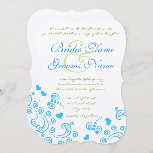 Whimsical Aqua Bumble Bee Swirl Wedding Einladung (Vorne/Hinten)