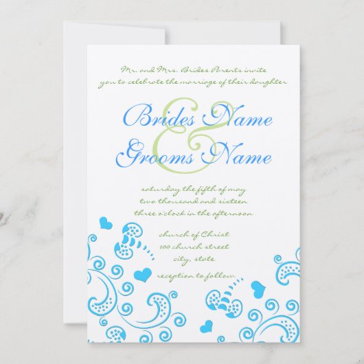 Whimsical Aqua Bumble Bee Swirl Wedding Einladung (Vorderseite)